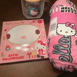 Hello Kitty bundle. Cup, Satin Pillowcase and fleece Blanket.